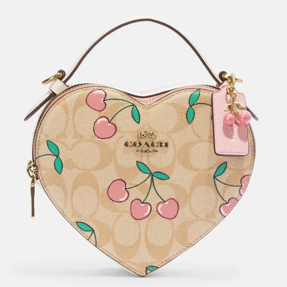 🍒❤️ Heart Crossbody In Signature Canvas With Heart Cherry Print - Picture 1 of 16